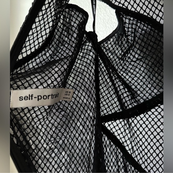 SELF PORTRAIT Black Rhinestone Fishnet Crossover Midi Dress US 6 - Picture 2 of 8